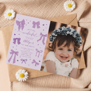 Purple Coquette Bows ONEderful Birthday Photo Invitation