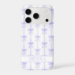 Purple Coquette Bows Striped Monogrammed iPhone 17 Pro Case