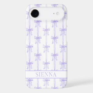 Purple Coquette Bows Striped Monogrammed iPhone 17 Air Case