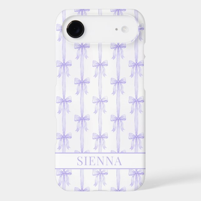 Purple Coquette Bows Striped Monogrammed Case-Mate iPhone Case (Back)