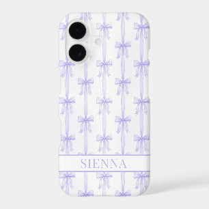 Purple Coquette Bows Striped Monogrammed iPhone 17 Case