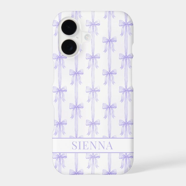 Purple Coquette Bows Striped Monogrammed Case-Mate iPhone Case (Back)