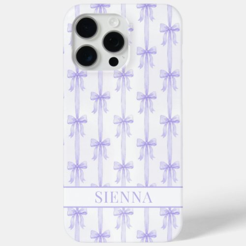 Purple Coquette Bows Striped Monogrammed iPhone 15 Pro Max Case