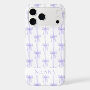 Purple Coquette Bows Striped Monogrammed iPhone 17 Pro Max Case