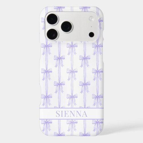 Purple Coquette Bows Striped Monogrammed iPhone 17 Pro Max Case