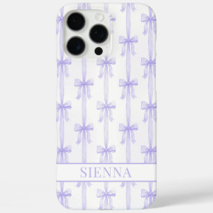Purple Coquette Bows Striped Monogrammed iPhone 16 Pro Max Case