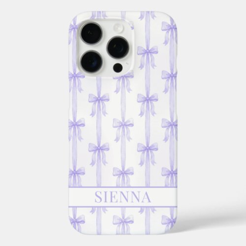 Purple Coquette Bows Striped Monogrammed iPhone 16 Pro Case