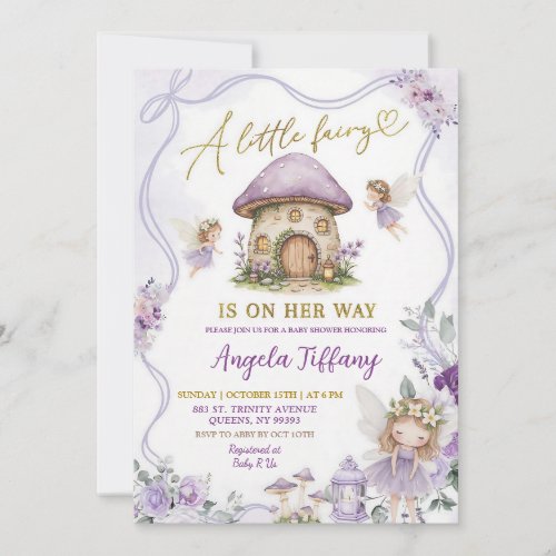 Purple Coquette Fairy Girl Baby Shower Invitation