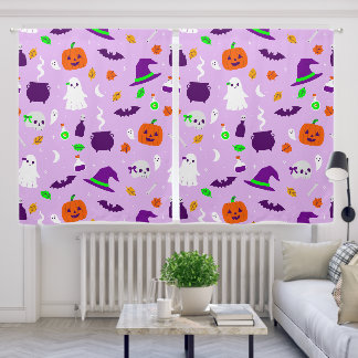 purple coquette halloween cute bow skull ghost blackout curtains