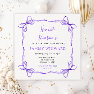 Purple Coquette Ribbon Sweet Sixteen Invitation