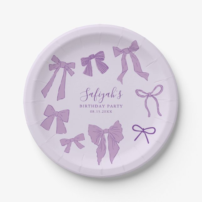 Purple Coquette Ribbons Birthday Party Paper Plates (Front)