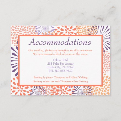 Purple  Coral Floral Blossoms Accommodation Enclosure Card