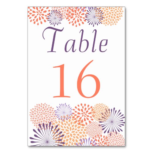 Purple  Coral Floral Blossoms Table Number