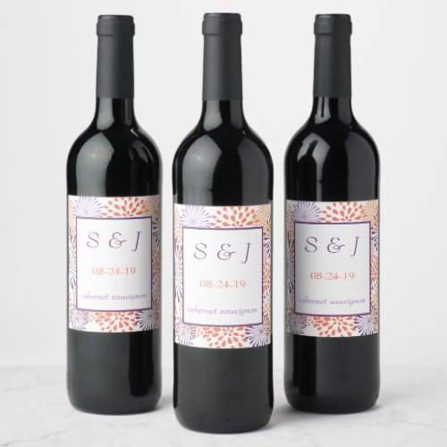 Purple  Coral Floral Blossoms Wine Label