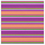 [ Thumbnail: Purple, Coral, Green, and Violet Stripes Fabric ]