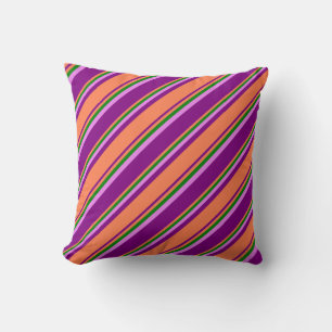 Purple, Coral, Green, and Violet Stripes Pillow