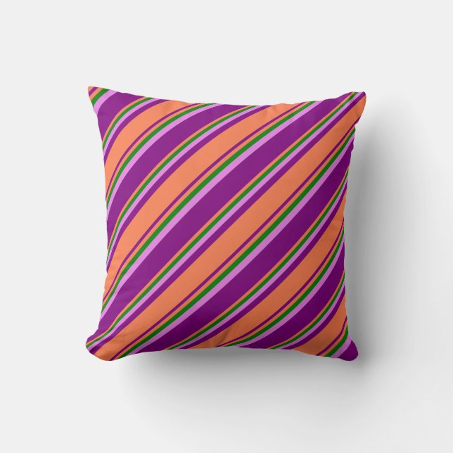 Purple, Coral, Green, and Violet Stripes Pillow (Front)