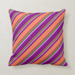 [ Thumbnail: Purple, Coral, Green, and Violet Stripes Pillow ]
