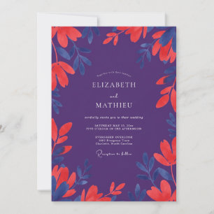 Purple Coral Leafy Wedding Invitation