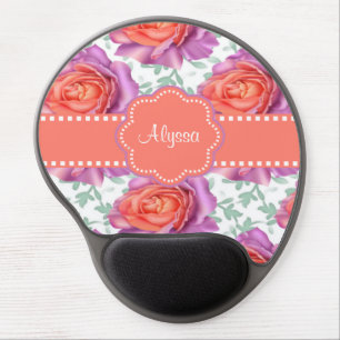 Purple Coral Roses Personalized Gel Mouse Pad