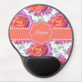 Purple Coral Roses Personalized Gel Mouse Pad by mybabytee at Zazzle