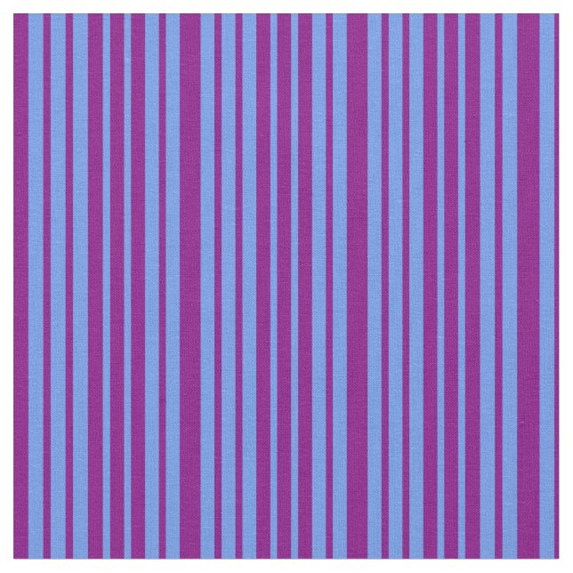 Purple & Cornflower Blue Lined/Striped Pattern Fabric (Close Up)