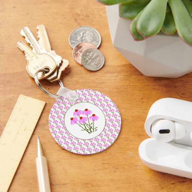 Purple Cornflowers Round Keychain (Desk)