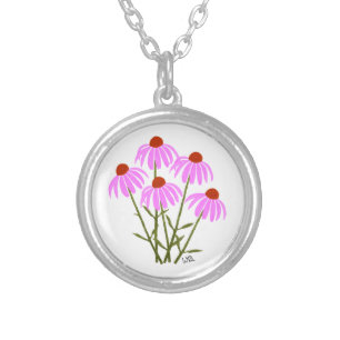 Purple Cornflowers Silver Plated Necklace