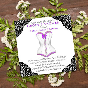 Purple Corset & Black Lace Lingerie Shower Invitation