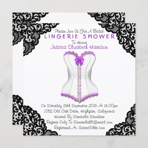 Purple Corset  Black Lace Lingerie Shower Invitation