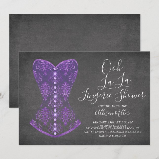 Purple Corset Lingerie Bridal Shower Invitation (Front/Back)
