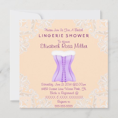 Purple Corset  White Lace Lingerie Bridal Shower Invitation