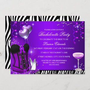 Purple Corset Zebra Bachelorette Party Invite