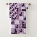 Purple Cosmic Cats Patchwork Bath Towel Set