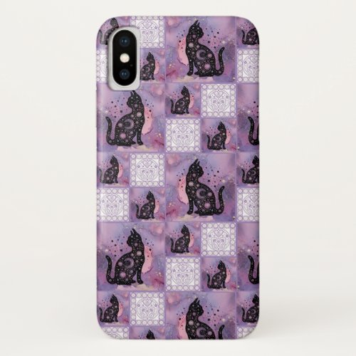 Purple Cosmic Cats Patchwork iPhoneiPad Cases