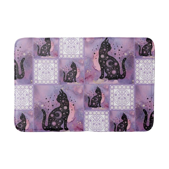 Purple Cosmic Cats Patchwork Medium Size  Bath Mat (Front)