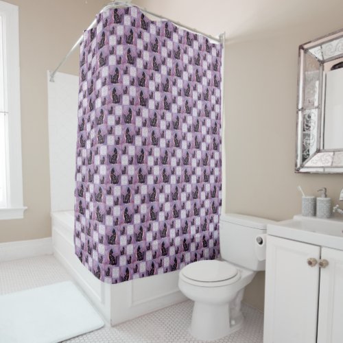 Purple Cosmic Cats Patchwork  Shower Curtain