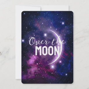 Purple Cosmic Galaxy Crescent Moon Baby Shower Invitation