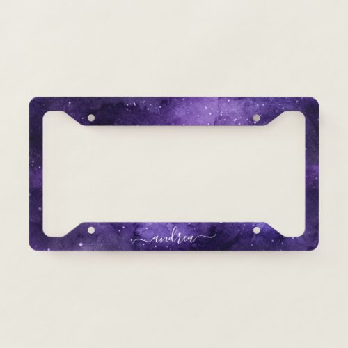 Purple Cosmic Galaxy Night Sky Universe Cute Name License Plate Frame