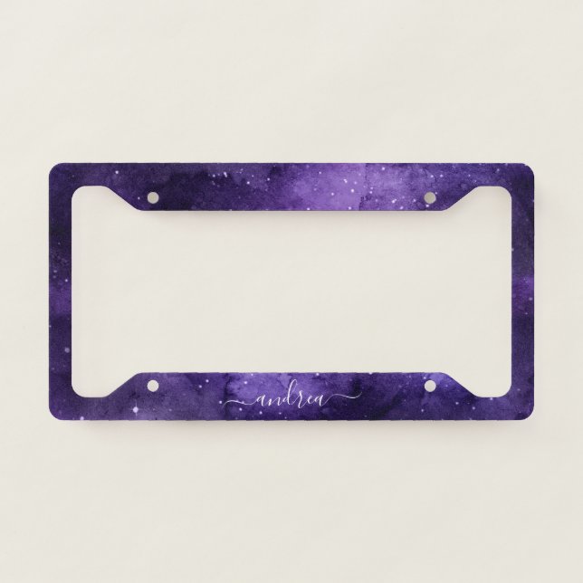 Purple Cosmic Galaxy Night Sky Universe Cute Name License Plate Frame (Front)