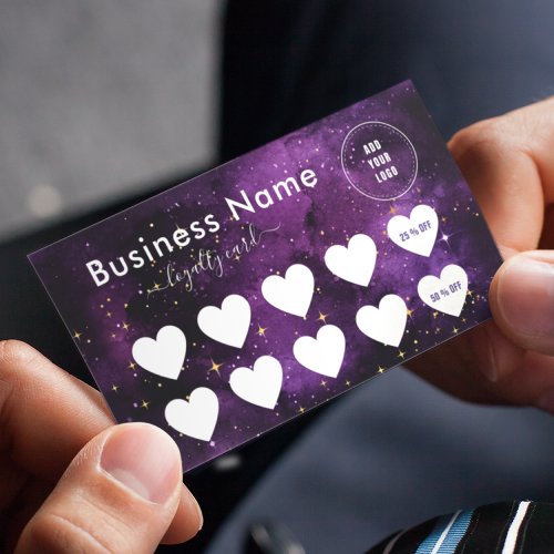 Purple Cosmic Galaxy  Sparkles Social Media Logo Loyalty Card