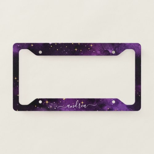 Purple Cosmic Galaxy Universe Name  Sparkle Night License Plate Frame