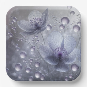 Purple Cosmos and Dew Drops Paper Plates