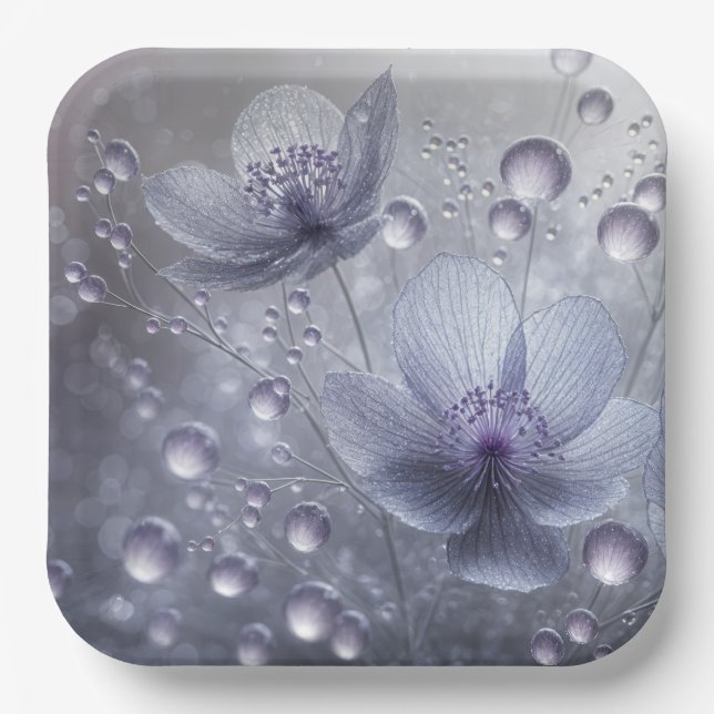 Purple Cosmos and Dew Drops Paper Plates (Front)