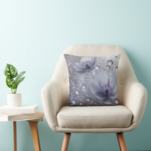 Purple Cosmos and Dew Drops Throw Pillow
