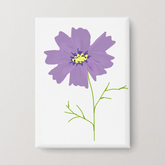 Purple Cosmos Flower Botanical Gift Button (Front)