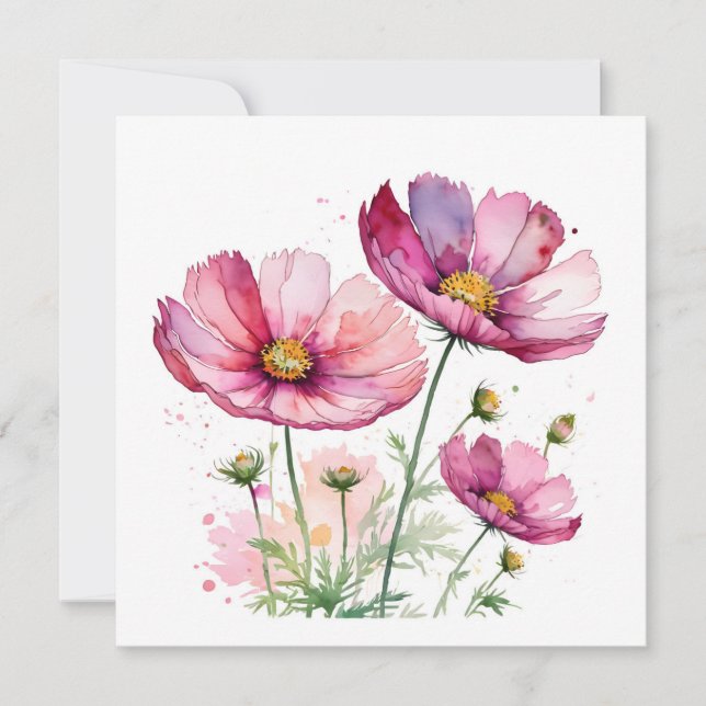 Purple cosmos flowers invitation (Front)