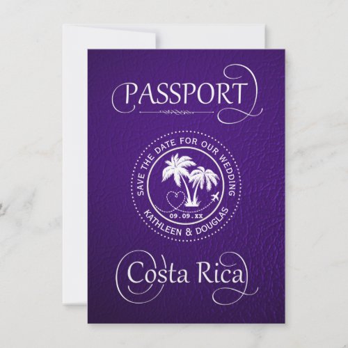 Purple Costa Rica Passport Save the Date Card