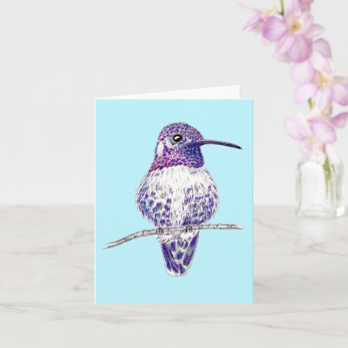 Purple Costas Hummingbird Illustration Card