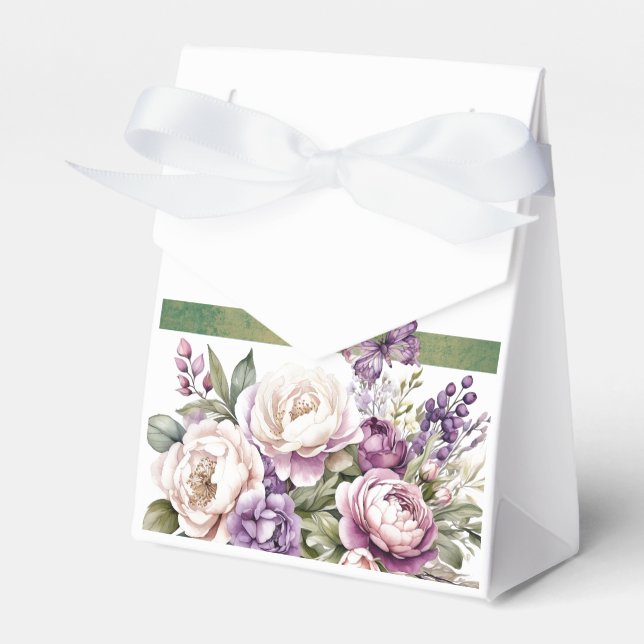 Purple Cottage Floral Bouquet Favor Box (Front Side)